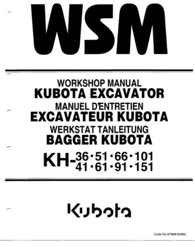 Kubota KH 36 41 51 61 66 91 101 151 Excavator Service Manual factory service manual title page