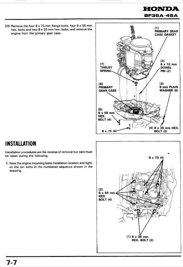 Honda BF35A BF40A BF45A BF50A Outboard Service Manual sample page from service manual