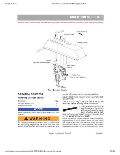 EZGO Terrain 1500 Gas Golf Cart Service Manual sample page with service data and tables