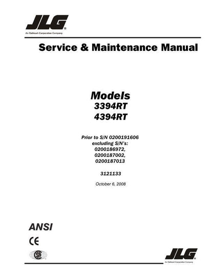 JLG 3394 4394 RT Scissor Lift Service Manual factory service manual title page