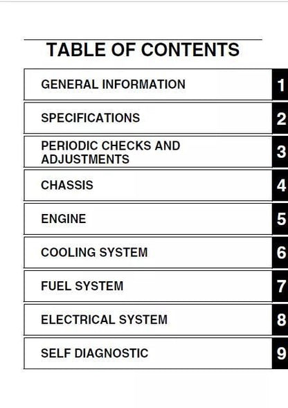 Yamaha XSR 900 Motorcycle Service Manual table of contents