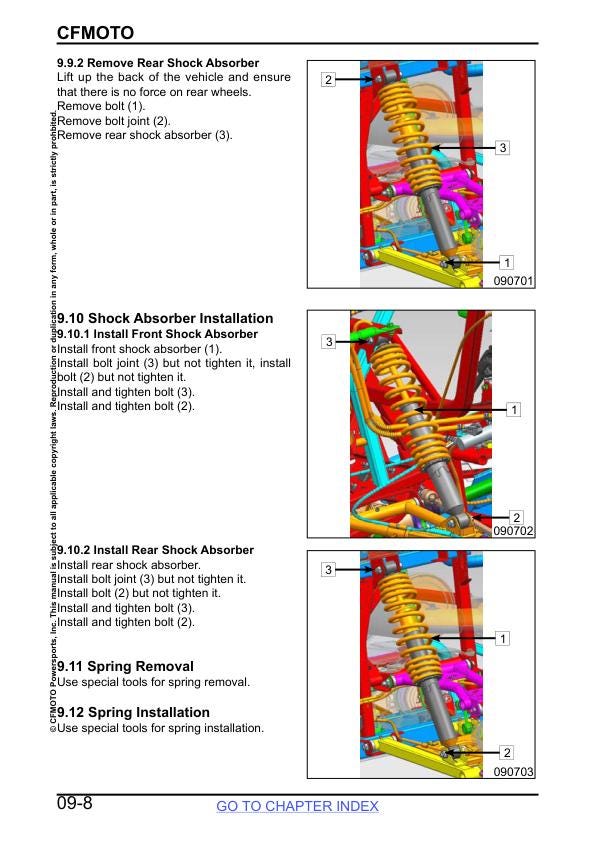 CFMOTO UFORCE 1000 UTV Service Manual sample page with service data and tables