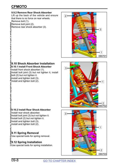 CFMOTO UFORCE 1000 UTV Service Manual sample page with service data and tables