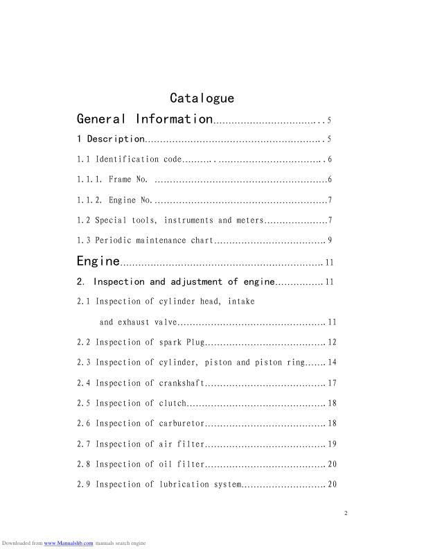 HiSun HS500 ATV Service Manual table of contents