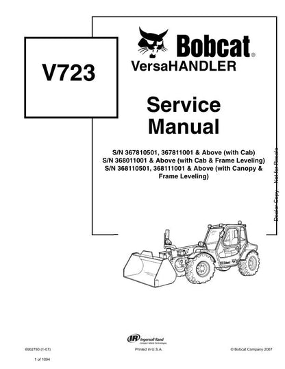 Bobcat VersaHandler V723 Service Manual factory service manual title page