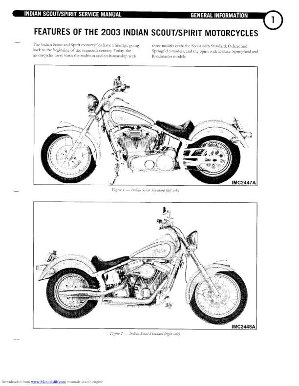 Indian Scout Centennial Springfield Deluxe Motorcycle Service Manual factory service manual title page