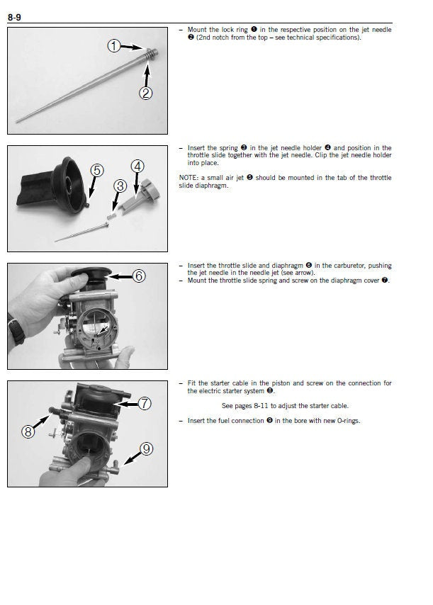 KTM 950 990 LC8 Motorcycle Engine Service Manual sample page with diagrams and specifications
