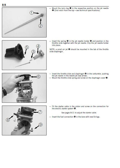 KTM 950 990 LC8 Motorcycle Engine Service Manual sample page with diagrams and specifications