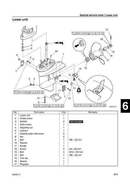 Yamaha 9.9 & 15 HP Outboard Service Manual sample page with technical illustrations