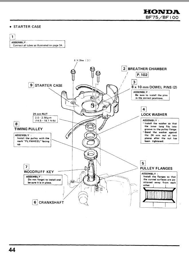 Honda BF8A Outboard Service Manual sample page with diagrams and specifications