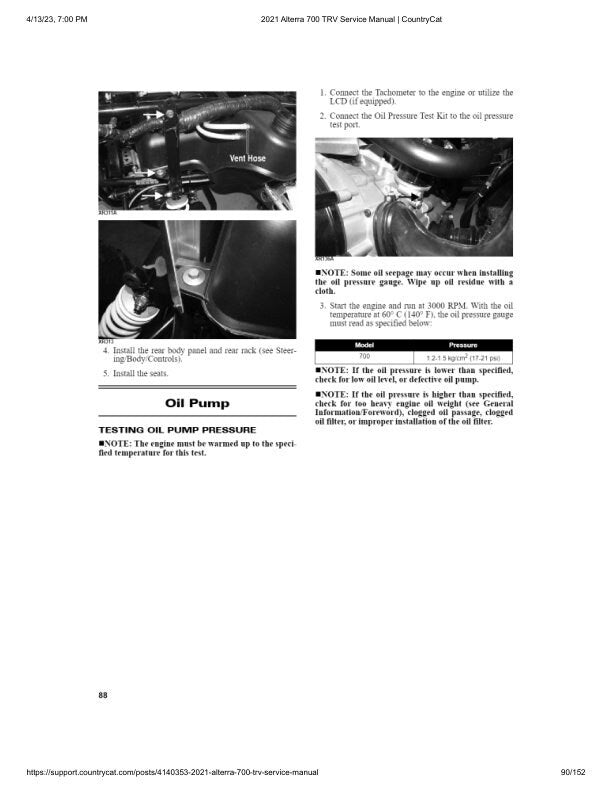 Arctic Cat Alterra TRV700 ATV Service Manual sample page with service data and tables