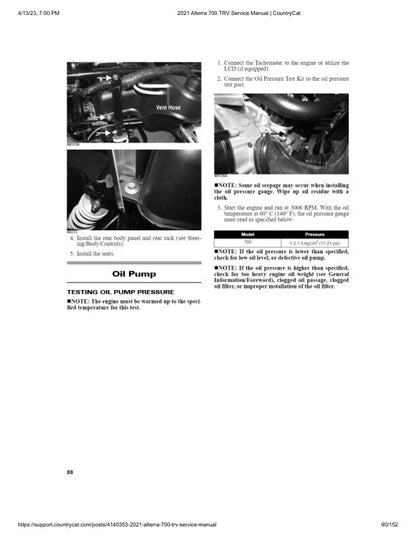 Arctic Cat Alterra TRV700 ATV Service Manual sample page with service data and tables