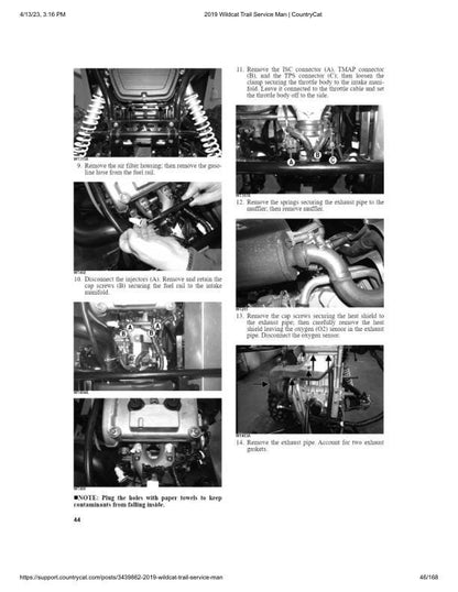 Arctic Cat Wildcat Trail UTV Service Manual sample page with diagrams and specifications