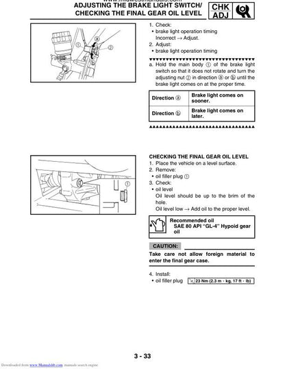 Yamaha Rhino YXR660 UTV Service Manual sample page from service manual