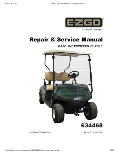 EZGO Fleet Freedom Shuttle TXT Gas Golf Cart Service Manual factory service manual title page