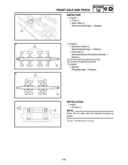 Yamaha FX Nytro FX10X Snowmobile Service Manual sample page with diagrams and specifications