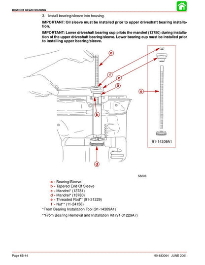 Mercury 30 40 EFI Outboard Service Manual sample page with service data and tables
