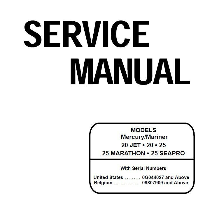 Mercury Mariner 20 25 Outboard Service Manual factory service manual title page