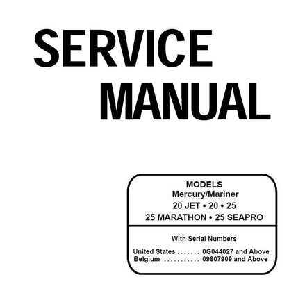 Mercury Mariner 20 25 Outboard Service Manual factory service manual title page