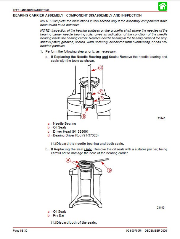 Mercury OptiMax 200 225 Outboard Service Manual sample page showing repair procedures