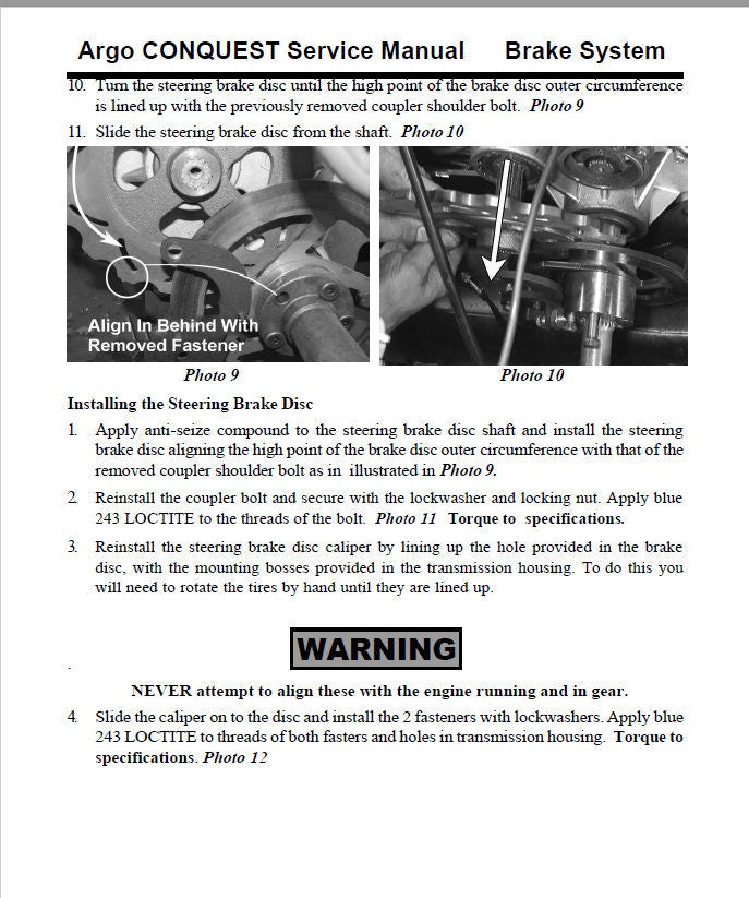 Argo Conquest 8x8 UTV Service Manual sample page from service manual