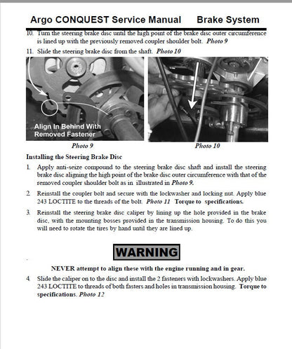Argo Conquest 8x8 UTV Service Manual sample page from service manual