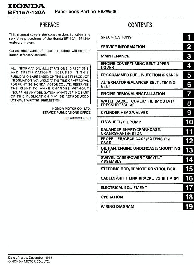 Honda BF115A BF130A Outboard Service Manual factory service manual title page