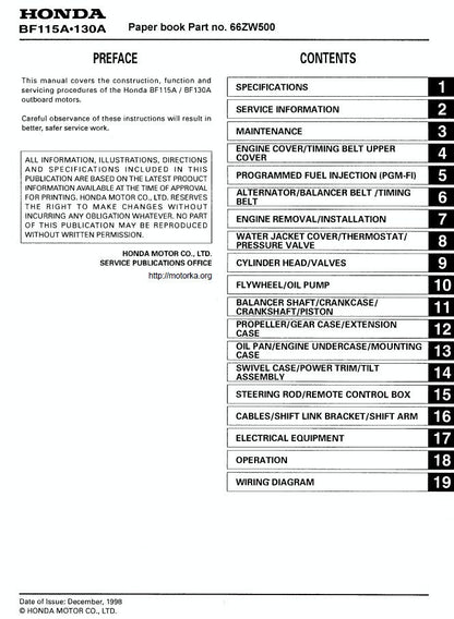 Honda BF115A BF130A Outboard Service Manual factory service manual title page