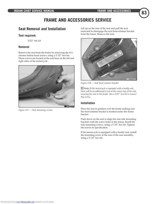 Indian Chief Deluxe Roadmaster Springfield Motorcycle Service Manual sample page with diagrams and specifications