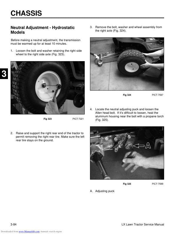 Toro LX420 LX425 LX500 Lawn Tractor Service Manual sample page with technical illustrations