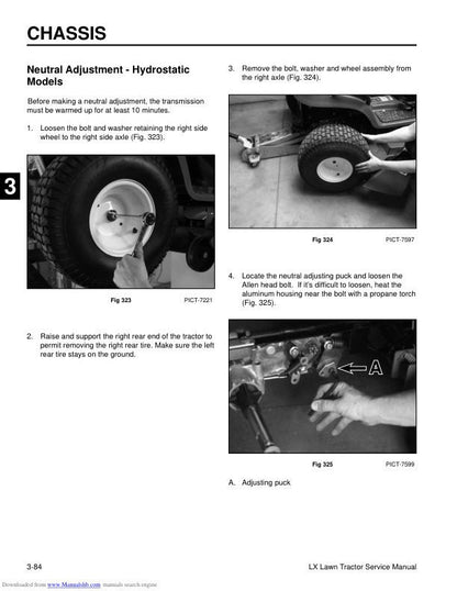 Toro LX420 LX425 LX500 Lawn Tractor Service Manual sample page with technical illustrations