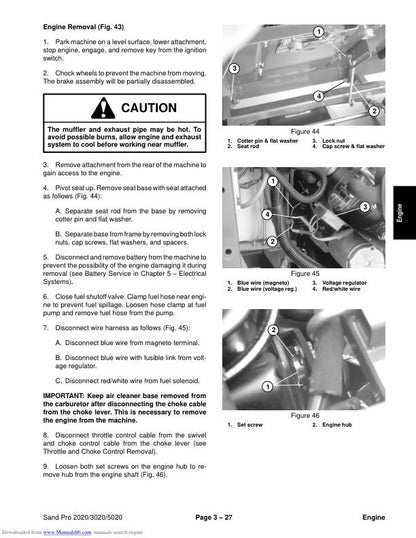 Toro Sand Pro 2020 3020 5020 Mower Service Manual sample page with diagrams and specifications