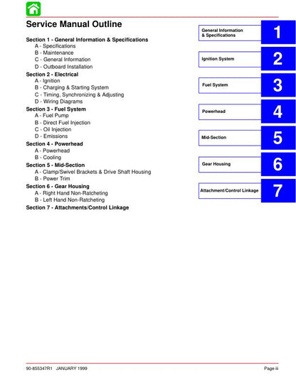 Mercury Optimax 135 150 Outboard Service Manual table of contents