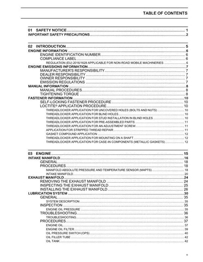 Can Am Maverick 996 Engine Service Manual table of contents