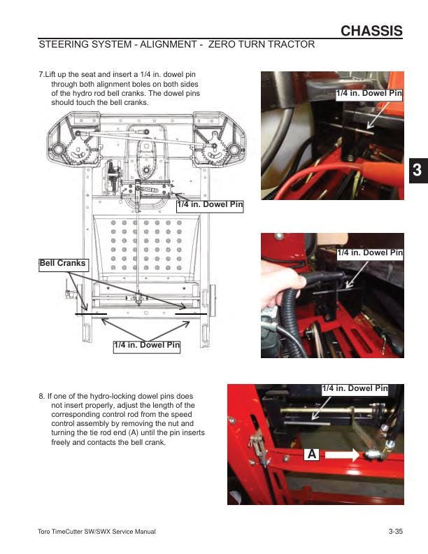 Toro SW SWX 3200 4200 5000 Tractor Service Manual sample page showing repair procedures