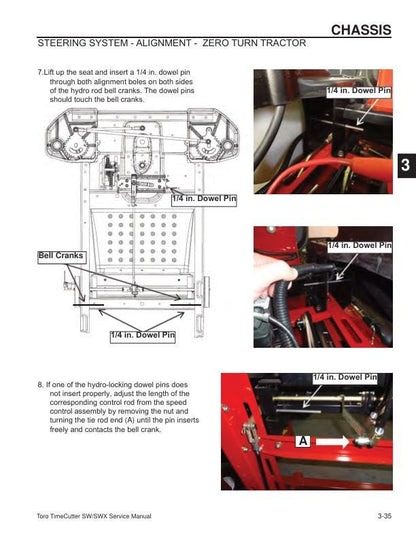 Toro SW SWX 3200 4200 5000 Tractor Service Manual sample page showing repair procedures