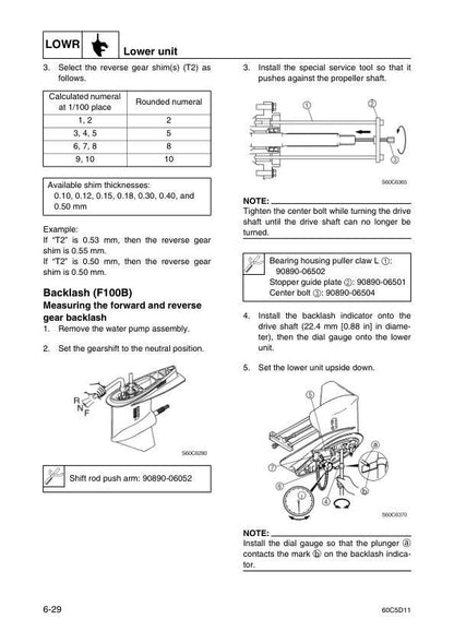 Yamaha F100A F100X Outboard Service Manual sample page showing repair procedures