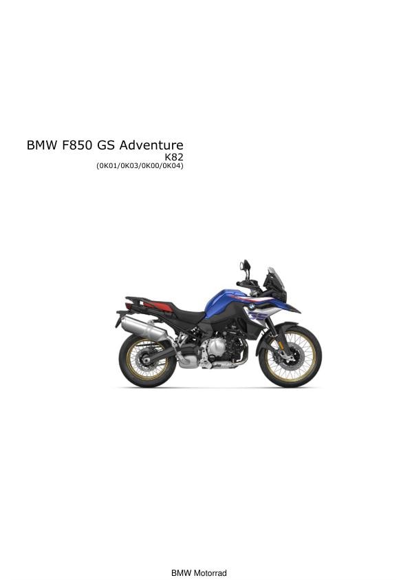 BMW F 850 GS Adventure K82 Service Manual factory service manual title page