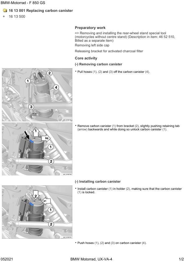 BMW F850 GS K81 Motorcycle Service Manual sample page showing repair procedures