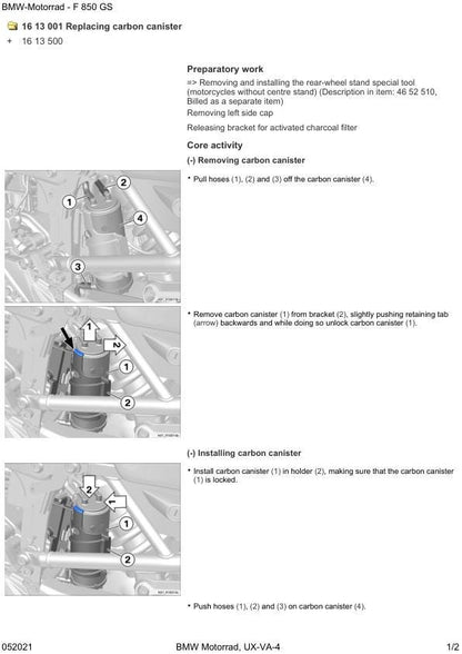 BMW F850 GS K81 Motorcycle Service Manual sample page showing repair procedures