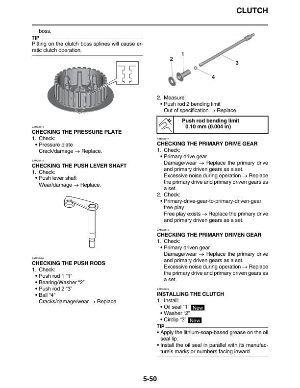 Yamaha YZ450FXN Motorcycle Service Manual sample page with technical illustrations