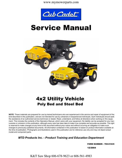 Cub Cadet Big Country 4x2 6x2 Utility Vehicle Service Manual factory service manual title page
