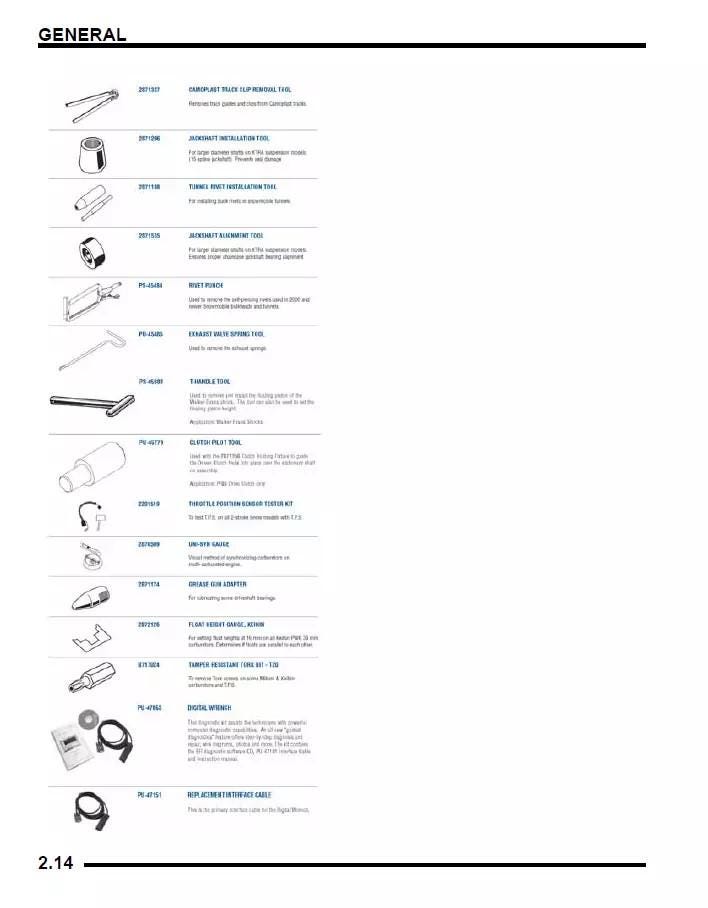 Polaris Trail Fusion Snowmobile Service Manual sample page with service data and tables