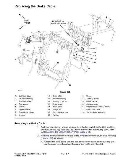 Toro Greensmaster eFlex 1800 2100 2120 Mower Service Manual sample page showing repair procedures