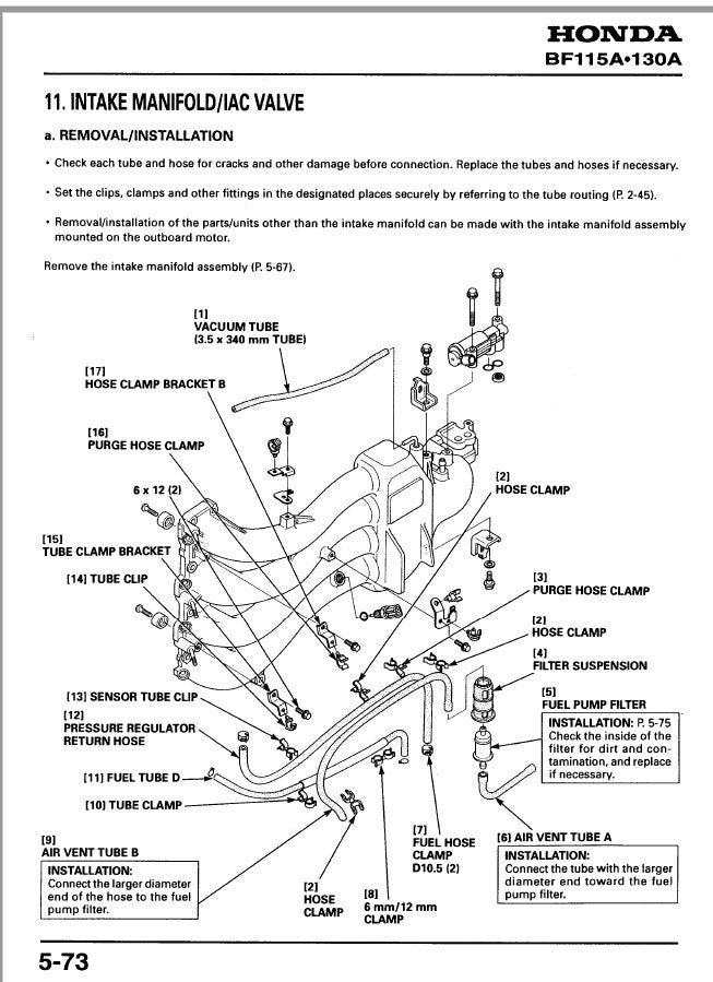 Honda BF115A BF130A Outboard Service Manual table of contents