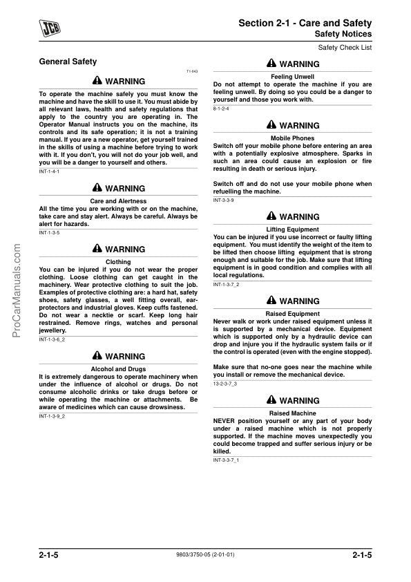 JCB 535 540 550 Loadall Service Manual sample page showing repair procedures