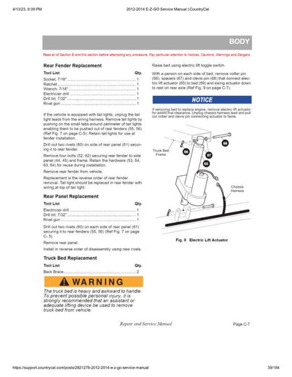 EZGO Terrain 1500 Gas Golf Cart Service Manual sample page with technical illustrations