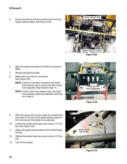 Cub Cadet Z Force S Mower Service Manual sample page with service data and tables