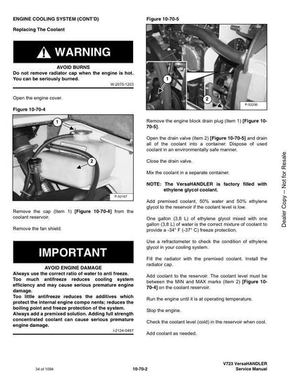Bobcat VersaHandler V723 Service Manual sample page showing repair procedures