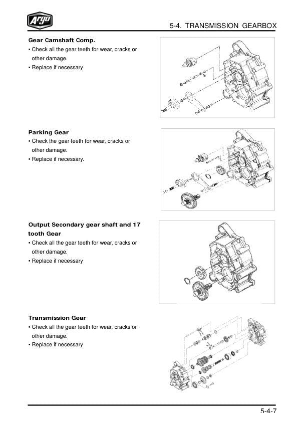 Argo XPLORER XRT 1000 UTV Service Manual sample page with service data and tables